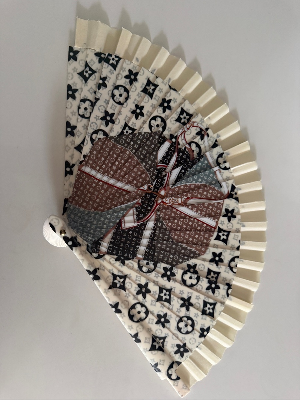 Decorative Foldable Hand Fan in Cream, Black and Brown
